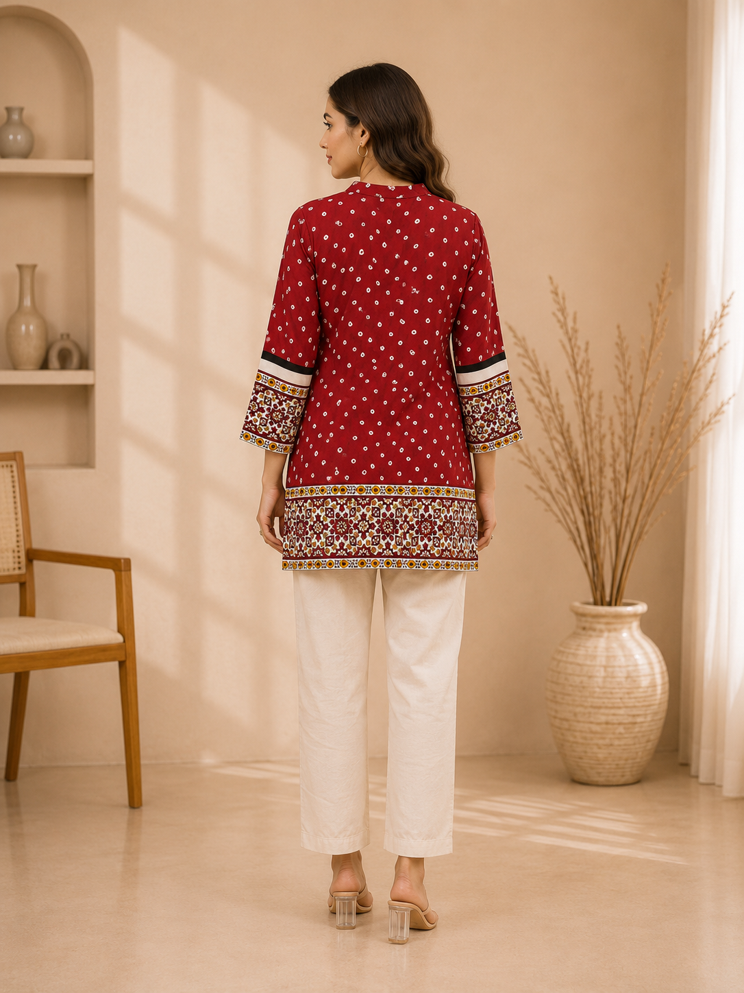 Women's Maroon Printed Crepe Shirt