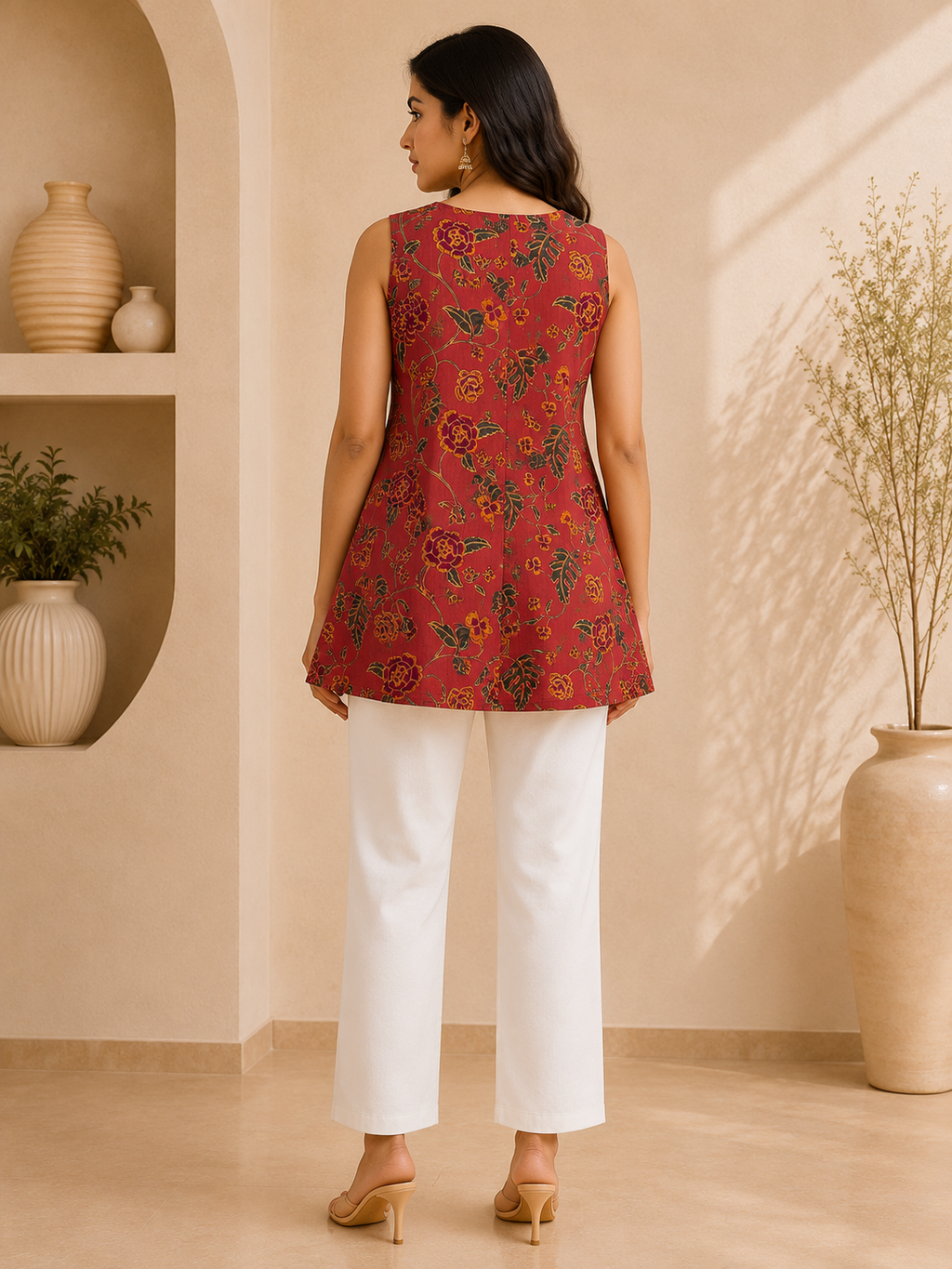 Women's Dusty Rose Floral Printed Cotton Top