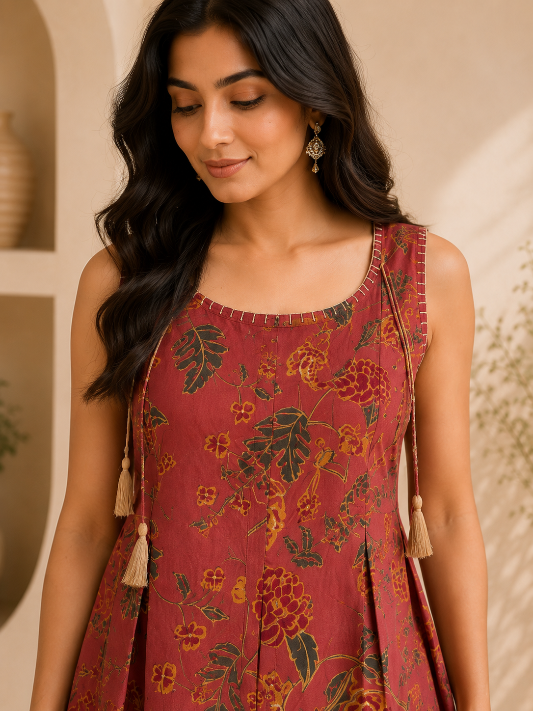 Women's Dusty Rose Floral Printed Cotton Top