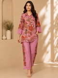 Women's Pink Floral Printed Cotton Coord Set