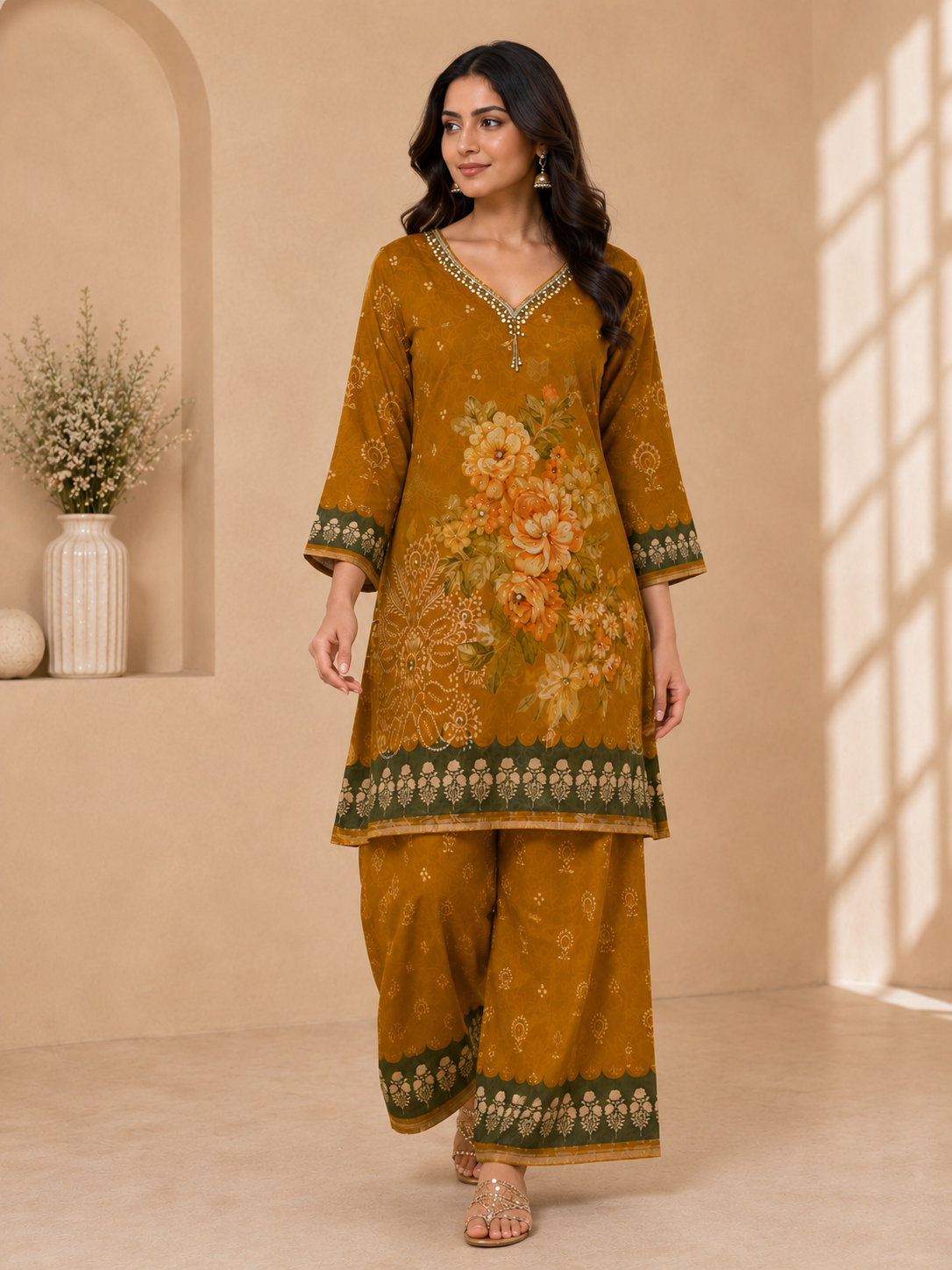 Women's Mustard Floral Printed Coord set