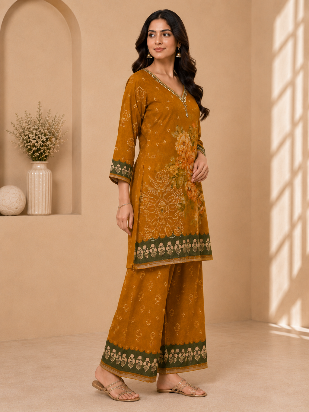Women's Mustard Floral Printed Coord set