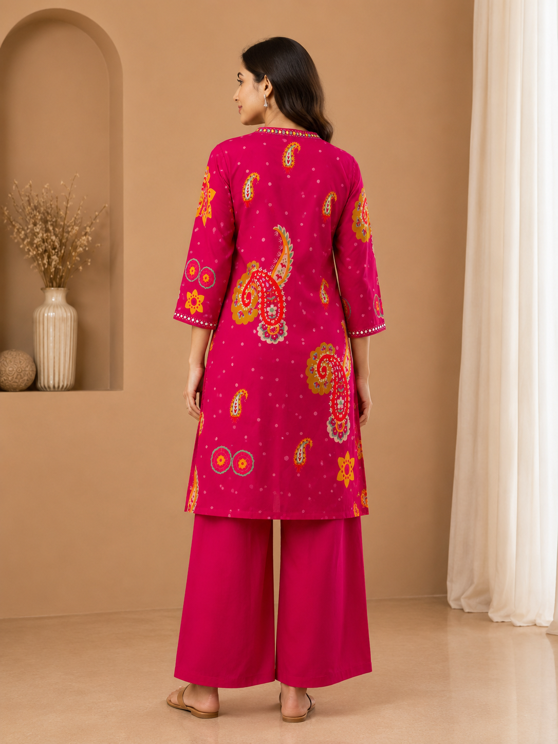 Women's Pink Paisley Printed Cotton Coord Set