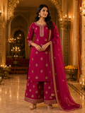 Rani Pink Embroidered Festive 3-Piece Silk Suit