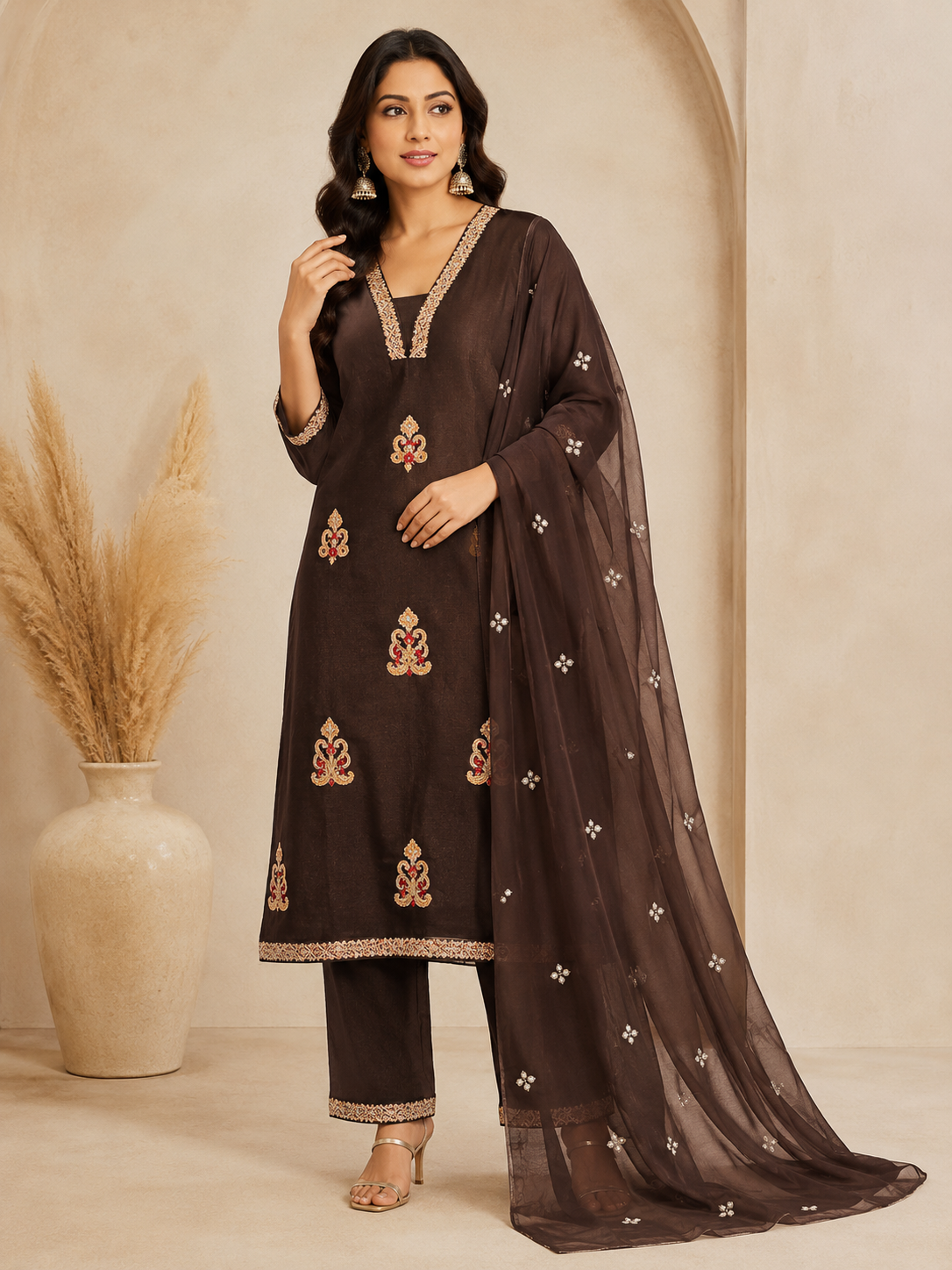 Chocolate Brown 3-Piece Cotton Suite