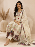 Elephant Heritage Print Ivory Anarkali Kurta Set with Dupatta