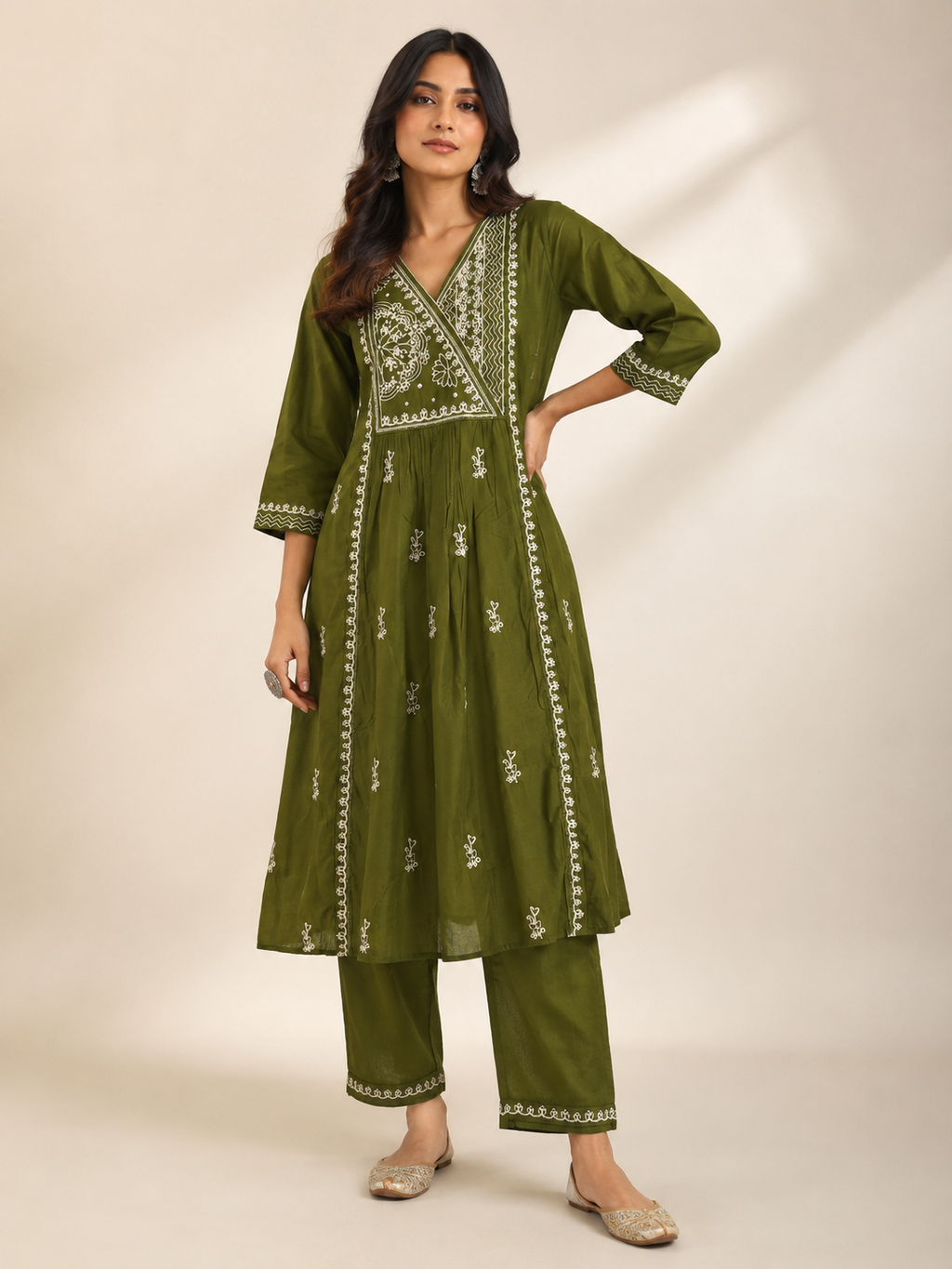 Mehendi Green Embroidered Anarkali Kurta Set