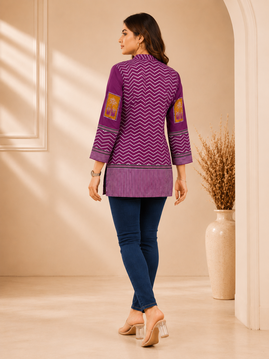 Women's Purple Printed Crepe Shirt