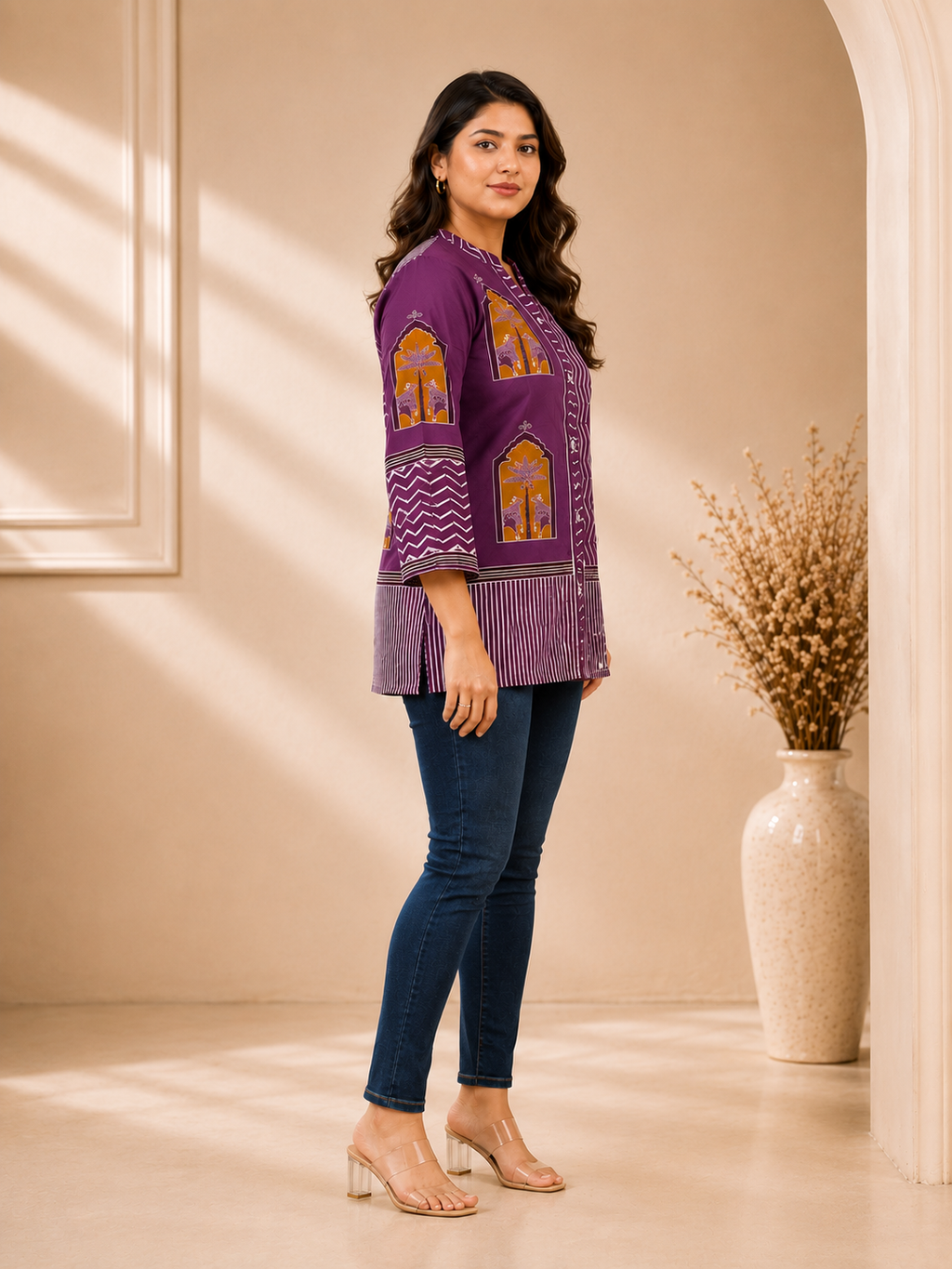 Women's Purple Printed Crepe Shirt