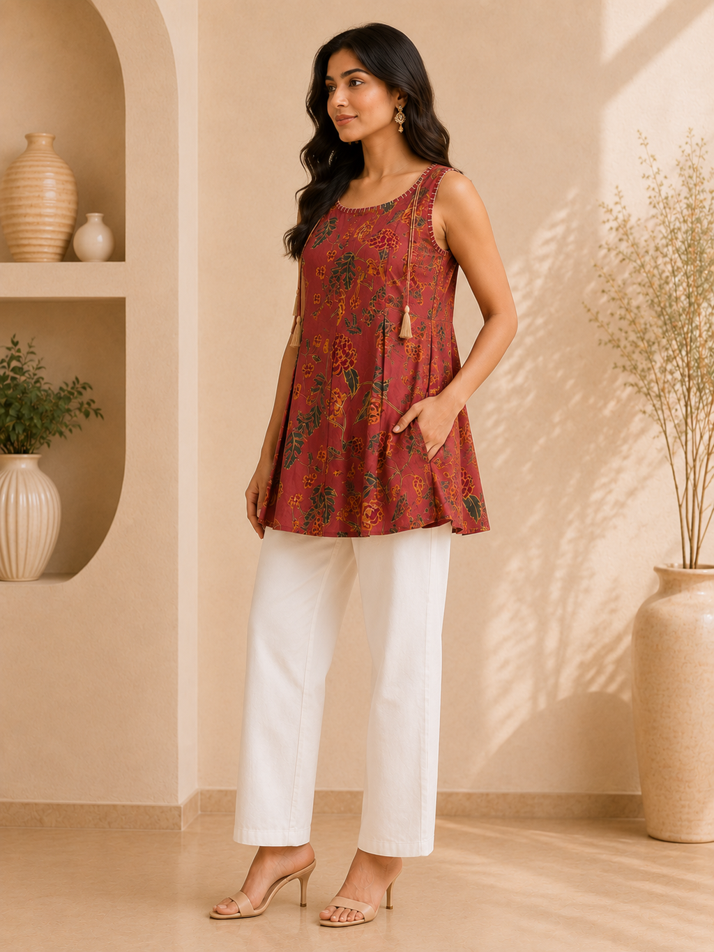 Women's Dusty Rose Floral Printed Cotton Top