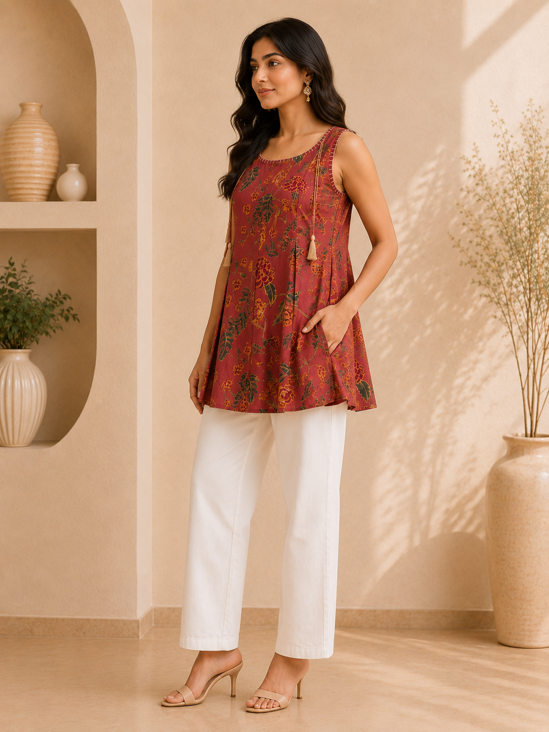 Women's Dusty Rose Floral Printed Cotton Top