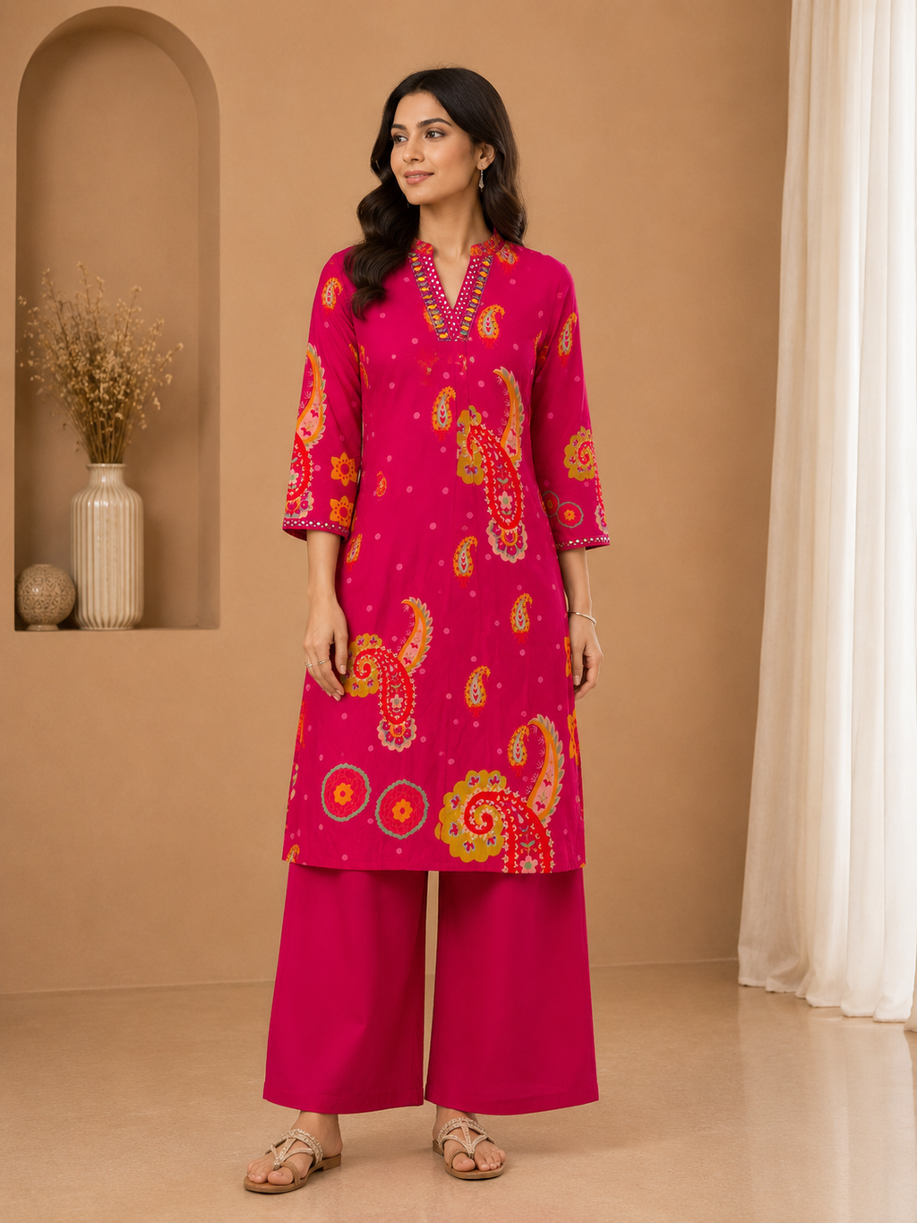 Women's Pink Paisley Printed Cotton Coord Set