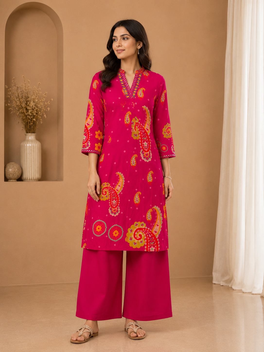 Women's Pink Paisley Printed Cotton Coord Set