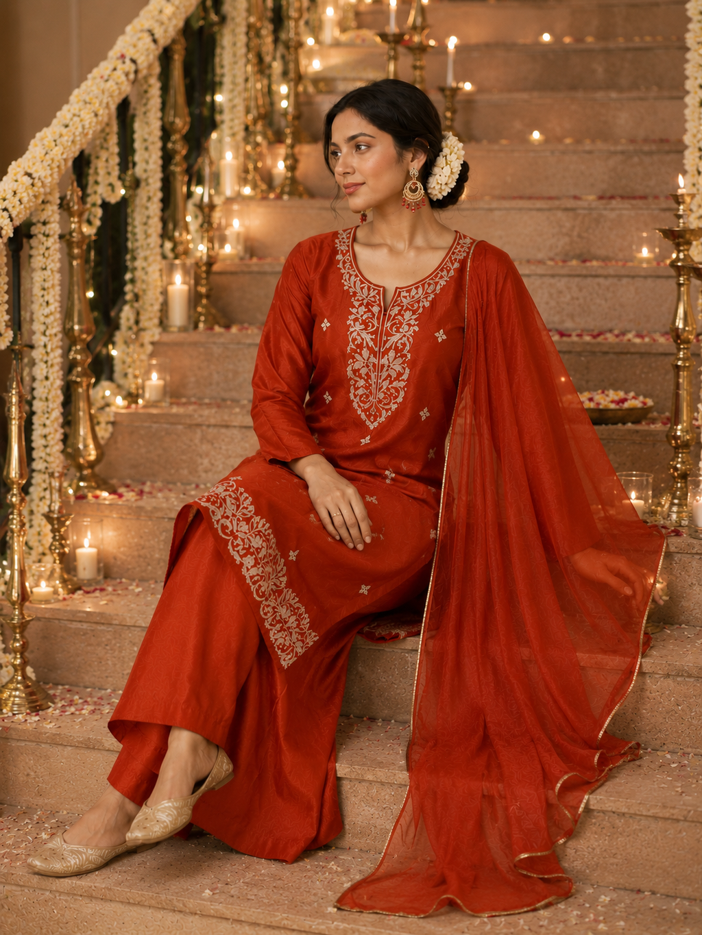 Ethereal Rust Embroidered Organza 3-Piece Suit