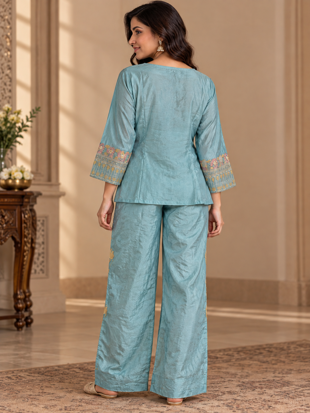 Blue Embroidered Co-Ord Set