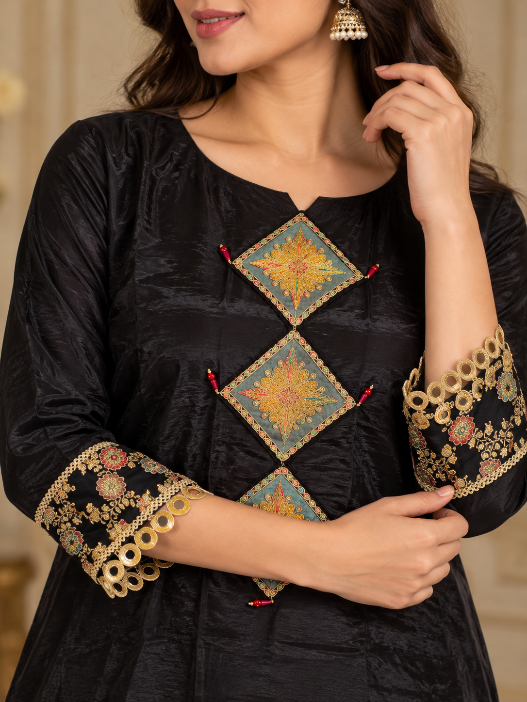 Black Embroidered Suit Set with Pant & Dupatta