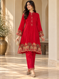 Ruby Red Embroidered Co-Ord Set with Golden Elephant Motif Detailing
