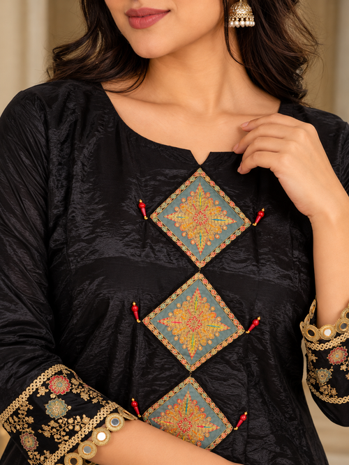 Black Embroidered Suit Set with Pant & Dupatta