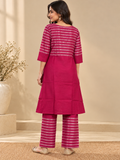 Magenta Striped Coord Set  With Matching Straight Pants