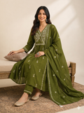 Mehendi Green Embroidered Anarkali Kurta Set